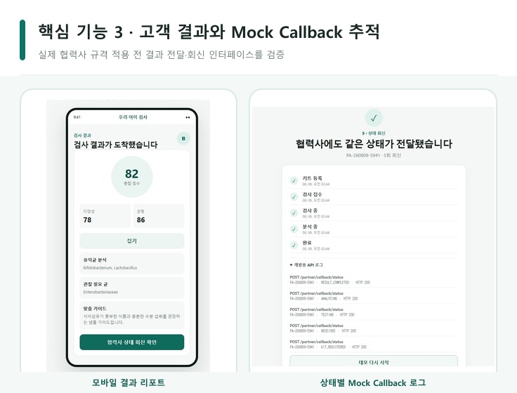 영유아 검사 협력사 API 연동 및 상태관리 웹 시스템 구현 화면 3