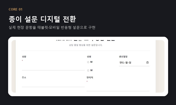 미용실 100개 지점 고객 설문 디지털화 및 데이터 관리 시스템 대표 화면